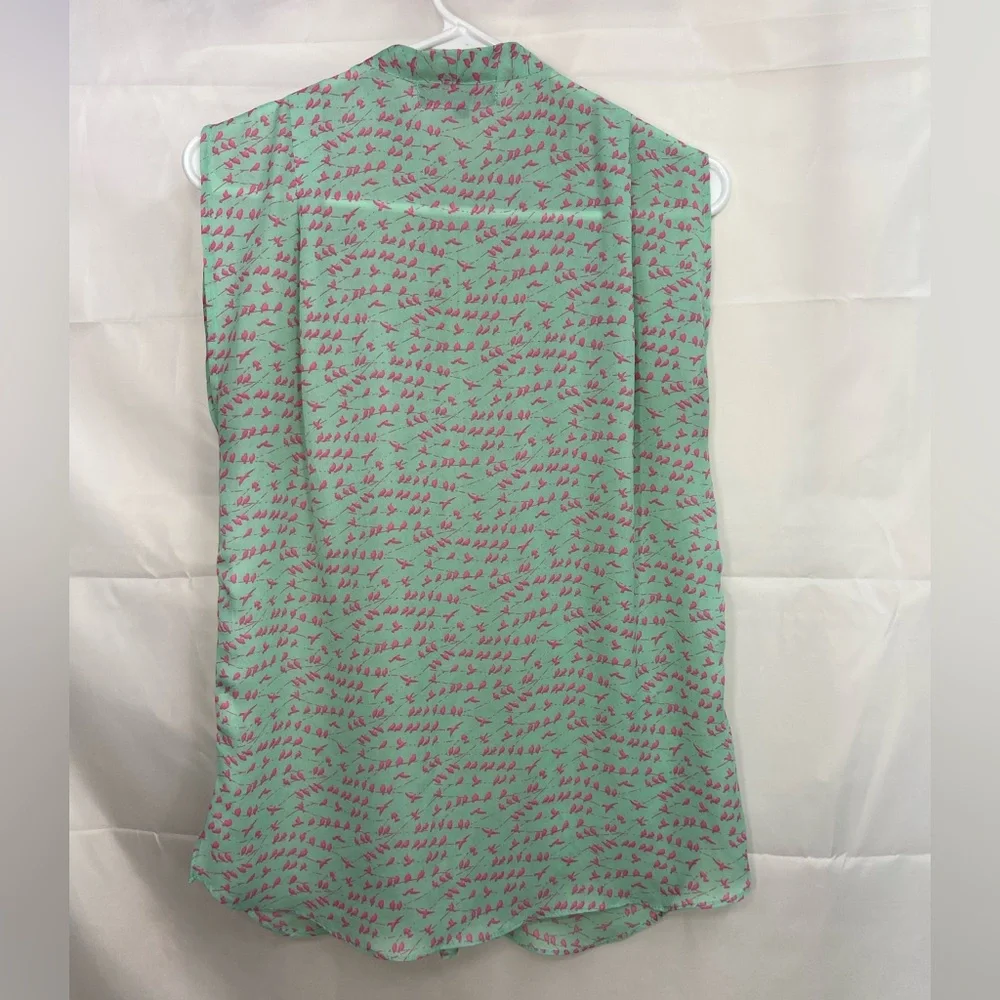 EUC SM Wardrobe women’s turquoise pink sleeveless sheer half‎ zip blouse summer